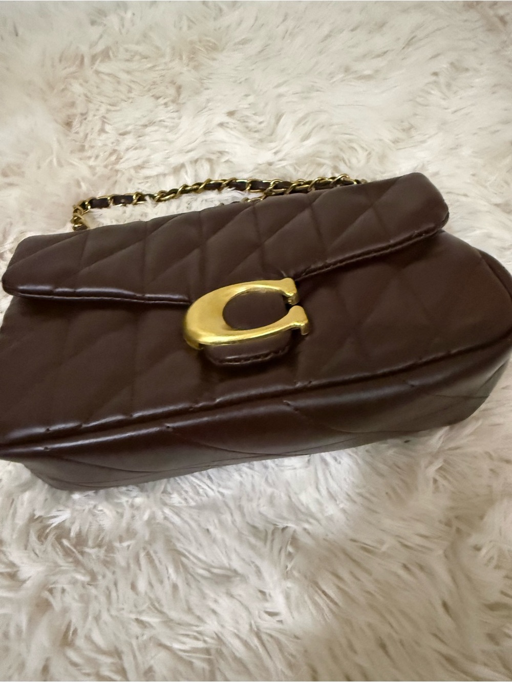 Coach Quilted Chocolate Brown Shoulder Bag with Gold Hardware